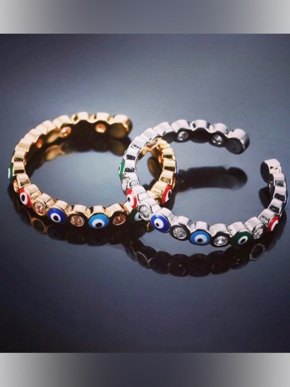 New Dainty Evil Eye Colorful Adjustable Stackable Ring- Silver or Gold